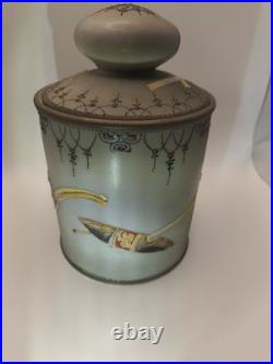 Antique Nippon Tobacco Humidor Jar Raised Relief Pipe Moriage Lid Morimura
