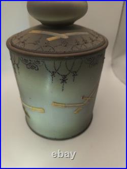 Antique Nippon Tobacco Humidor Jar Raised Relief Pipe Moriage Lid Morimura