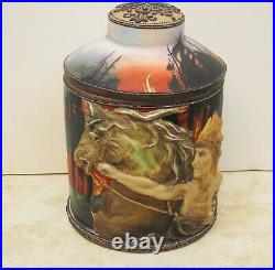 Antique Nippon Tobacco Jar Humidor Moriage 3d Horse Moriage Beaded Hand Painted
