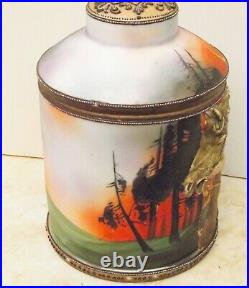 Antique Nippon Tobacco Jar Humidor Moriage 3d Horse Moriage Beaded Hand Painted