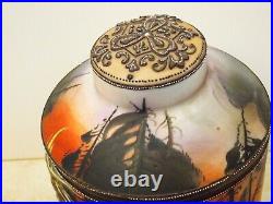 Antique Nippon Tobacco Jar Humidor Moriage 3d Horse Moriage Beaded Hand Painted