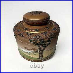 Antique Nippon Woodland Moriage Humidor Deer Stag Hound