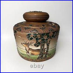 Antique Nippon Woodland Moriage Humidor Deer Stag Hound