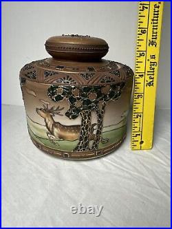 Antique Nippon Woodland Moriage Humidor Deer Stag Hound