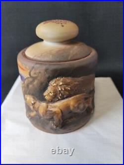 Antique Nippon (old Noritake) Molded Blown Lion Tobacco Jar Humidor