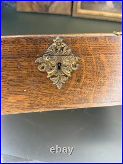 Antique Oak Cigar Humidor with Brass Mounts Cigars Script Top