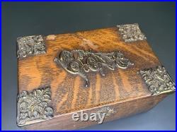 Antique Oak Cigar Humidor with Brass Mounts Cigars Script Top