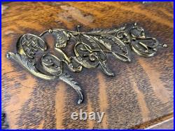 Antique Oak Cigar Humidor with Brass Mounts Cigars Script Top
