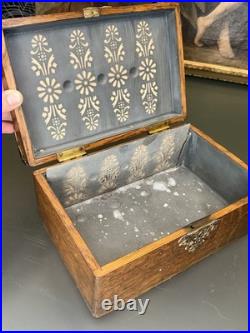 Antique Oak Cigar Humidor with Brass Mounts Cigars Script Top