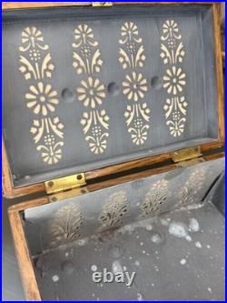 Antique Oak Cigar Humidor with Brass Mounts Cigars Script Top