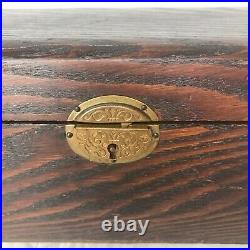 Antique Oak Tin Lined Cigar Box Humidor Stash Valet Box