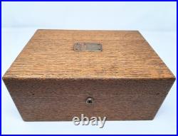 Antique Oak Tin Lined Cigar Tobacco Humidor Stamped AL On Hardware 11