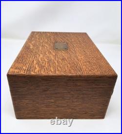 Antique Oak Tin Lined Cigar Tobacco Humidor Stamped AL On Hardware 11