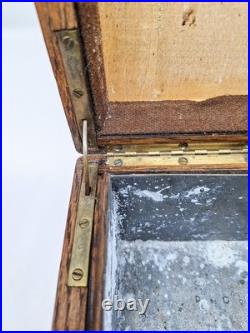 Antique Oak Tin Lined Cigar Tobacco Humidor Stamped AL On Hardware 11