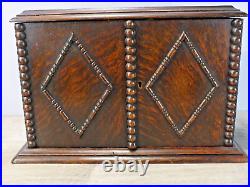 Antique Oak Tobacco Cabinet with Langley Wear Jar, Two Drawers and Pipe Holders