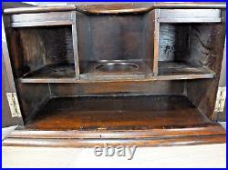 Antique Oak Tobacco Cabinet with Langley Wear Jar, Two Drawers and Pipe Holders