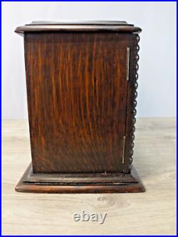 Antique Oak Tobacco Cabinet with Langley Wear Jar, Two Drawers and Pipe Holders