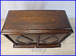 Antique Oak Tobacco Cabinet with Langley Wear Jar, Two Drawers and Pipe Holders