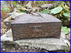 Antique Oriental Copper/Brass Humidor Table Cigarette Box Large Cedar Lined