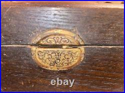 Antique Ornate 1800s Handmade Wooden Oak Bronze Cigar Tobacco Humidor Box Casket