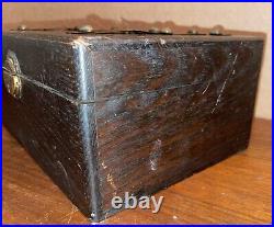 Antique Ornate 1800s Handmade Wooden Oak Bronze Cigar Tobacco Humidor Box Casket