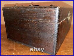 Antique Ornate 1800s Handmade Wooden Oak Bronze Cigar Tobacco Humidor Box Casket