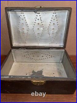 Antique Ornate 1800s Handmade Wooden Oak Bronze Cigar Tobacco Humidor Box Casket