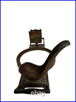 Antique Pipe Stand Holder Tobacco Canister Humidor Cast Iron Diamond Mickey Ears