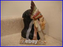 Antique Porcelain China Art Pottery Native Indian Chief Head Tobacco Jar Humidor