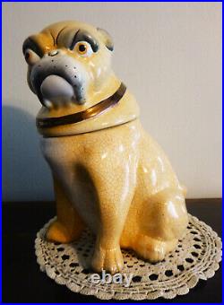 Antique Pug Dog Tobacco Jar Humidor 8 Tall Late 1800's Porcelain English