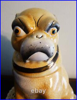 Antique Pug Dog Tobacco Jar Humidor 8 Tall Late 1800's Porcelain English