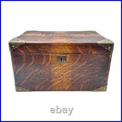 Antique Quarter Sawn Solid Tiger Oak Wood Chest Box with Brass Hardware
