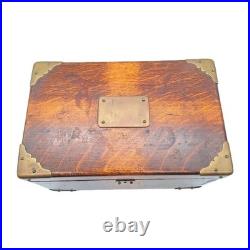 Antique Quarter Sawn Solid Tiger Oak Wood Chest Box with Brass Hardware