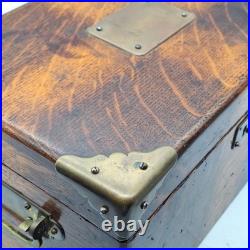 Antique Quarter Sawn Solid Tiger Oak Wood Chest Box with Brass Hardware