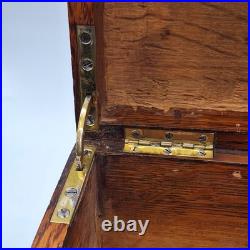 Antique Quarter Sawn Solid Tiger Oak Wood Chest Box with Brass Hardware