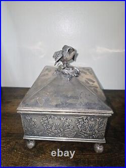 Antique Reed Barton Silver Aesthetic Humidor Cigar Box Eagle Finial Wet Drawer