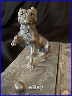 Antique Rogers & Bro. Silver Plate Figural Dog Glass Eyes Cigar Box Humidor