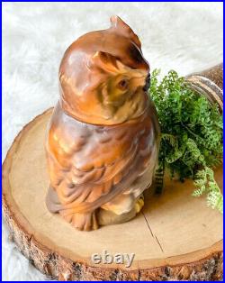 Antique Royal Bayreuth Porcelain Figural Owl Humidor German Tobacco Jar Canister