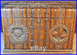 Antique Scottish Carved Wood Cigar Humidor Cabinet Box with Lock Key MS37