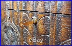 Antique Scottish Carved Wood Cigar Humidor Cabinet Box with Lock Key MS37