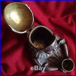 Antique Silver Bronze Pipe Tobacco Box Humidor Beggar Child Lid Secret Hide