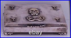 Antique Silver Memento Mori Skull Snake Doctors Masonic Cigar Case Humidor c1930