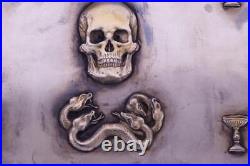 Antique Silver Memento Mori Skull Snake Doctors Masonic Cigar Case Humidor c1930
