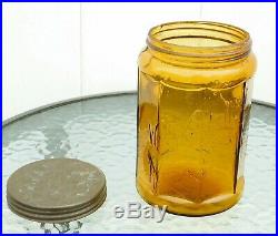 Antique Small Tobacco Jar Wm S Kimball Yellow Amber Hand Ground Lip Exc