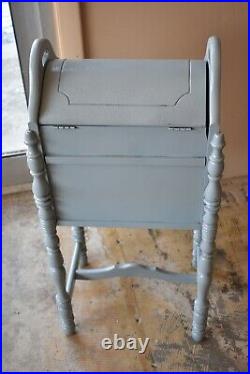 Antique Smoke Smoking Stand Humidor, Vintage Blue Grey Cabinet Tobacciana