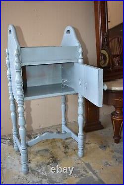 Antique Smoke Smoking Stand Humidor, Vintage Blue Grey Cabinet Tobacciana
