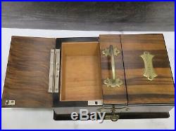 Antique Smokers Humidor Box Cigars Cigarettes Matches Zebra Wood Key