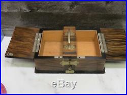 Antique Smokers Humidor Box Cigars Cigarettes Matches Zebra Wood Key