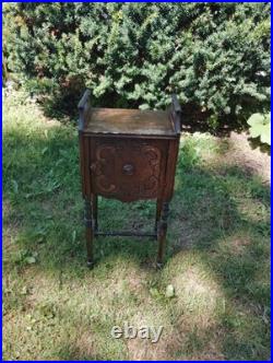 Antique Smoking Stand Cigar Humidor Copper Lined Original Finish, Repairs