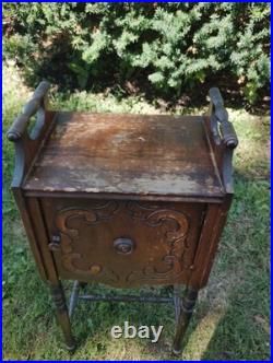 Antique Smoking Stand Cigar Humidor Copper Lined Original Finish, Repairs